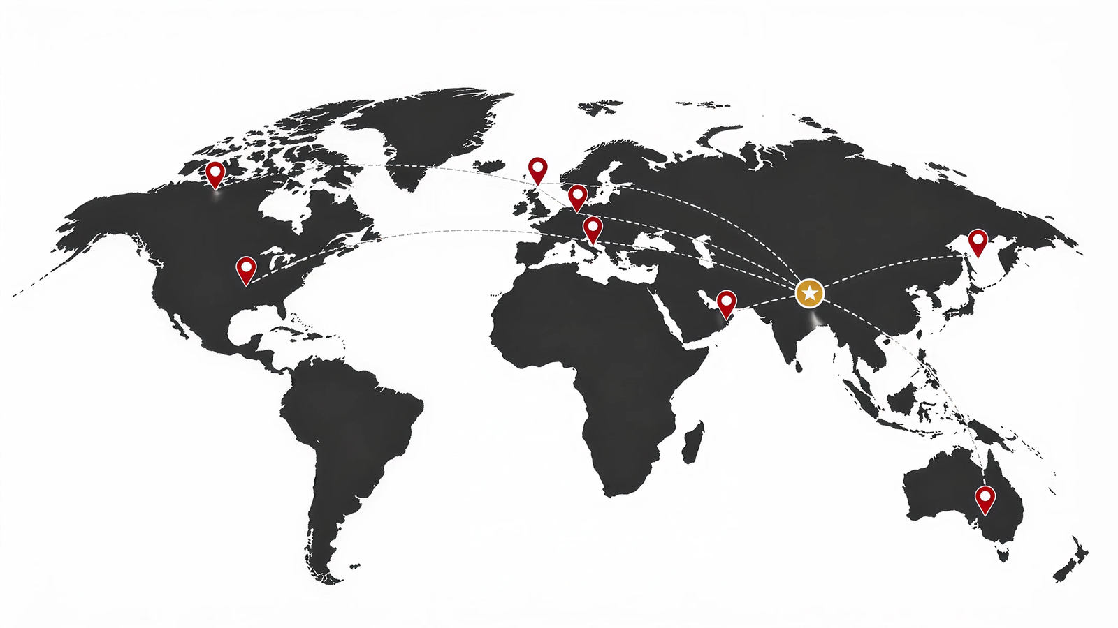 World map showing Rita Industries' export destinations — Europe, North America, Asia and beyond